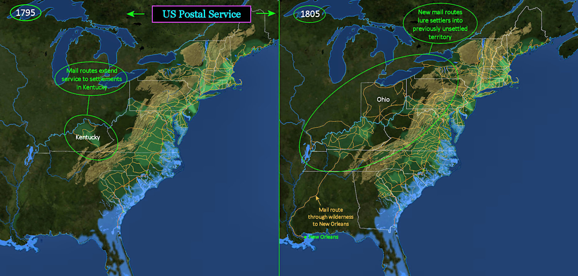 Postal Service, 1800 map